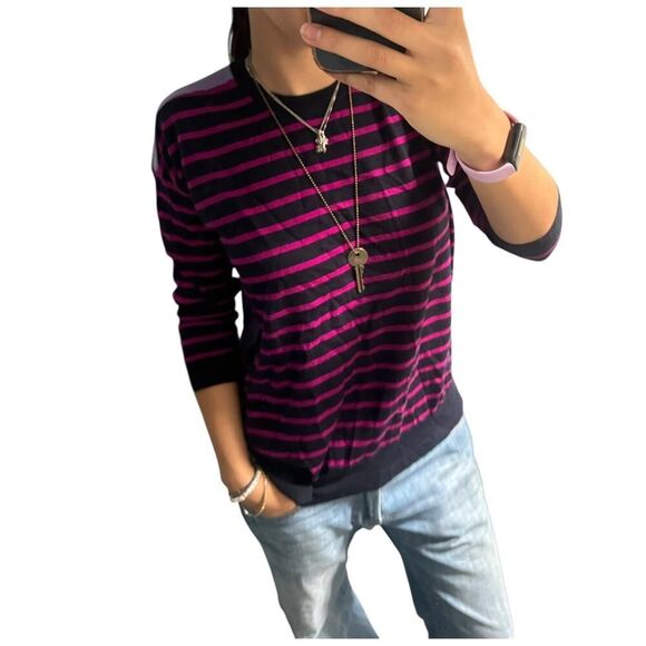 J. Crew Merino Wool Color-block Striped Sweater (Light Purple Back) - Picture 2 of 3